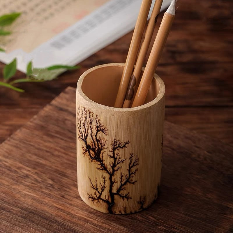 retro creative waterproof pen holder, Electric shock wood, lightning struck wood,Office storage box, bamboo container, pot container rice bucket