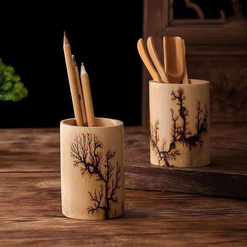 retro creative waterproof pen holder, Electric shock wood, lightning struck wood,Office storage box, bamboo container, pot container rice bucket